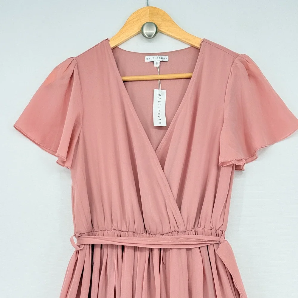 Baltic Born Maxi Dress Womens Small Pink Flutter Sleeve Boho Romantic Soft NEW